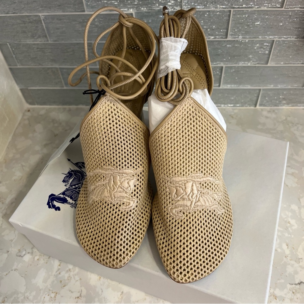 Burberry Mesh Tie Heel in the color Cord. Blue Glitter Soles. New in Box 39.5 - Picture 3 of 7